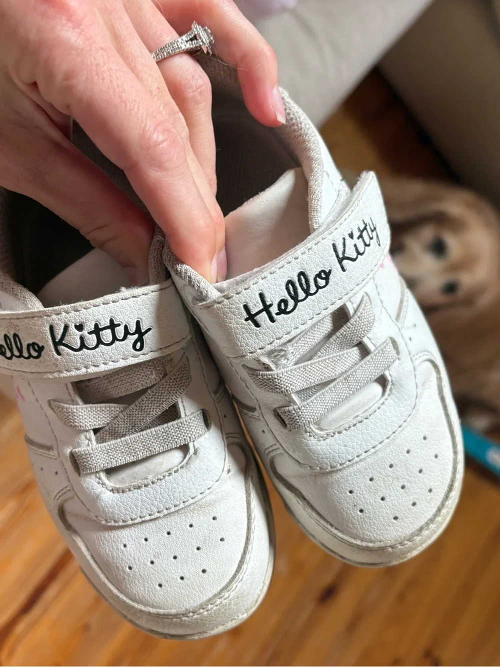 90s Kids' Hello Kitty Velcro Sneakers with Pink Accents